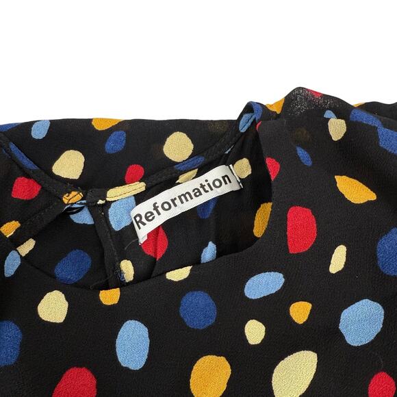 Reformation Violette Fiesta Mini Dress Polka Dot Colorful Fit & Flare Size 12 - Picture 8 of 9